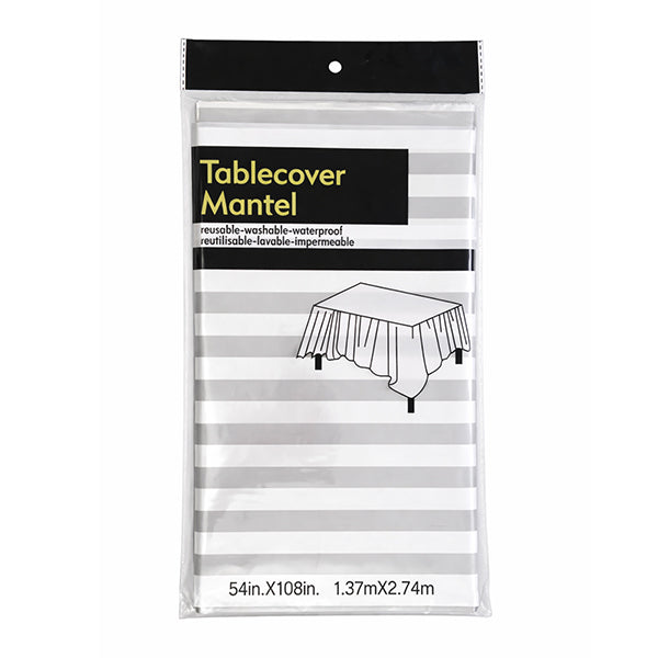 Silver and White Stripped Table Cover